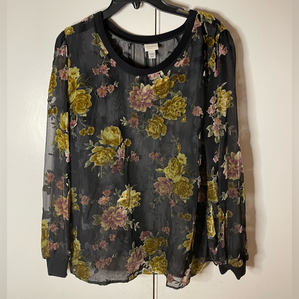 Sheer floral long sleeve top